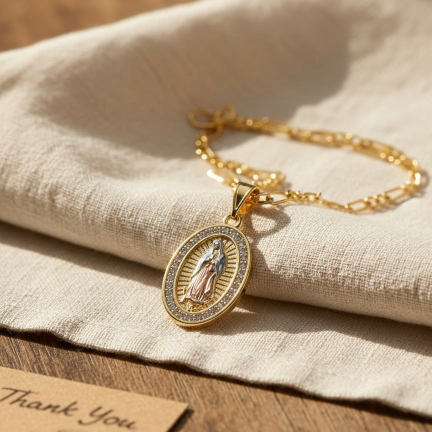 Virgin Mary Necklace 14k Gold Plated